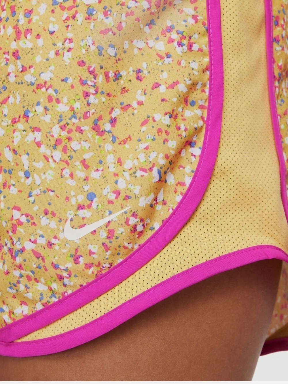 Nike Women's Yellow color splash Athletic Running Shorts with Pink Trim - Picture 6 of 6